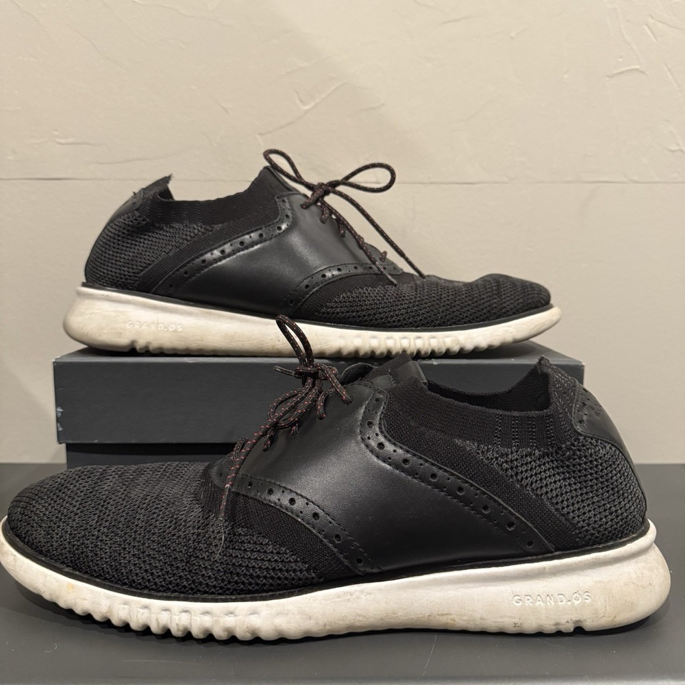 Cole Haan 2.Zerogrand Saddle-Knit Oxford Black/Optic Casual‎ Shoes C25259 Sz 12